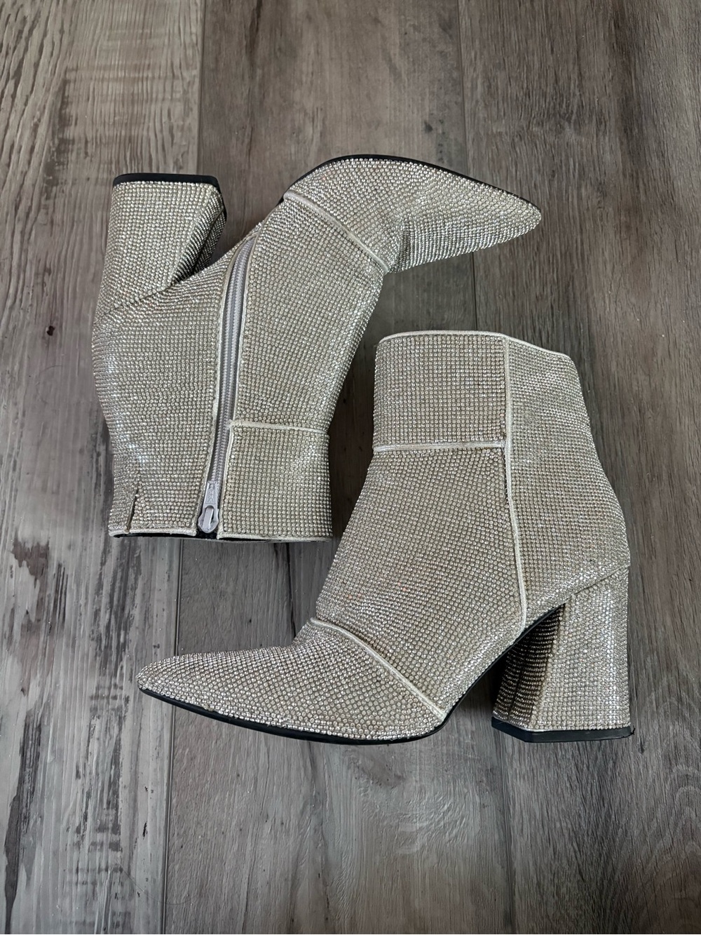 A NEW DAY Silver Crystal-Embellished Pointed Ankle Boots
